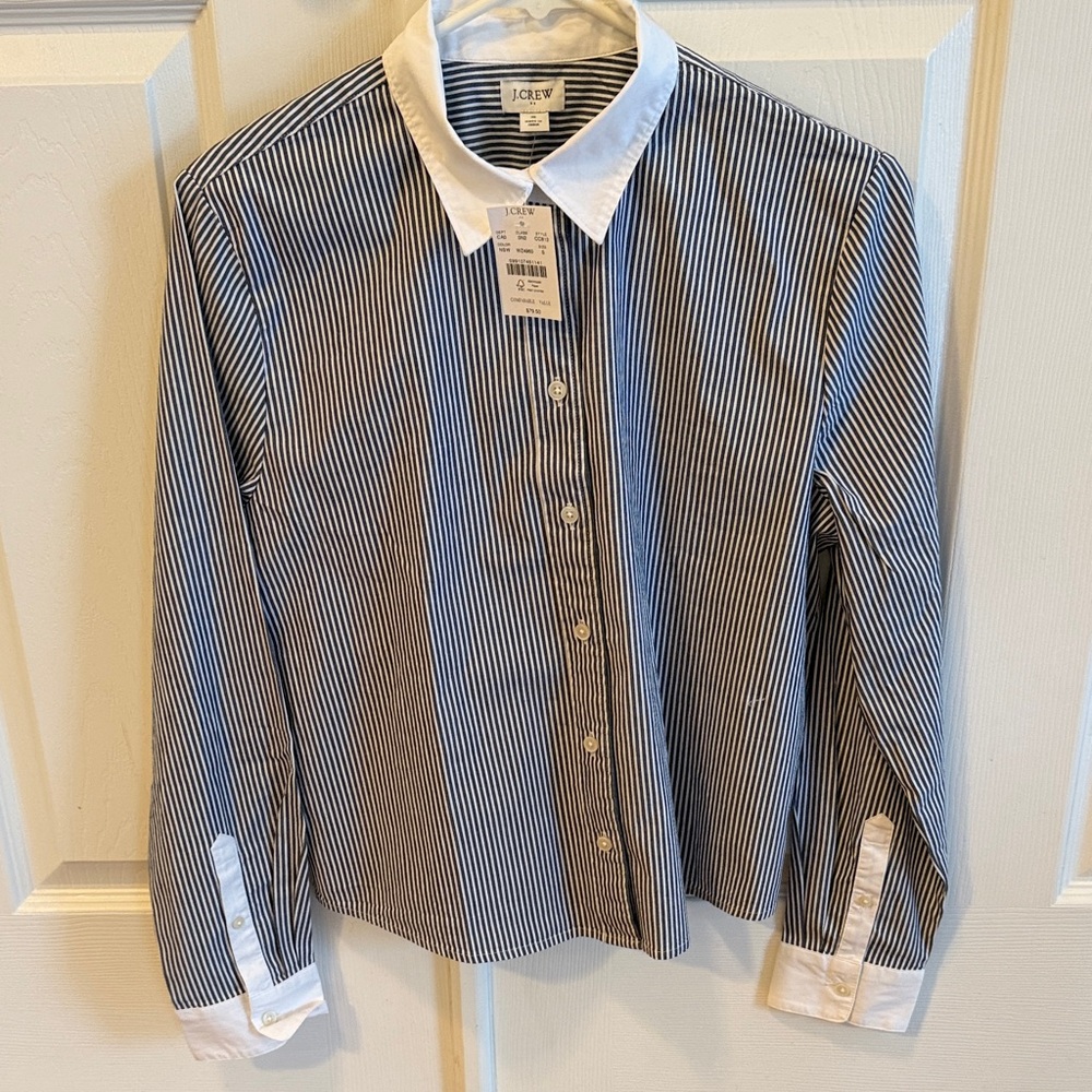J. Crew Factory Navy and White Pinstripe Dress Shirt